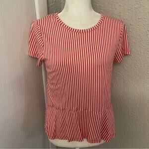 MICHAEL Michael Kors Short Sleeve Ruffle Tier Peplum Candy Stripe Top M Classic